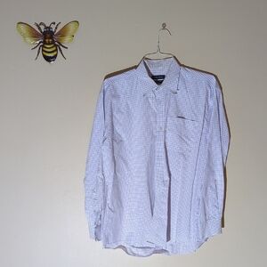 Nautica Men's White and Blue Plaid  Dress Shirt
